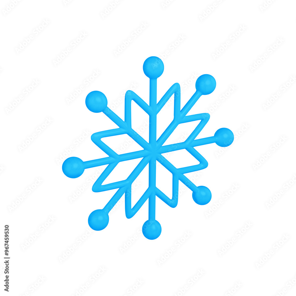 Wall mural blue three dimensional snowflake pattern shape realistic vector illustration. glossy winter festive 