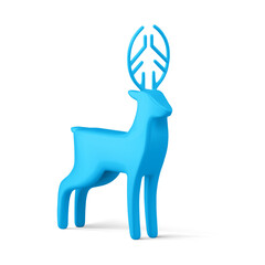 Bright glossy minimalist horned blue deer bauble Christmas toy isometric realistic 3d template vector illustration. Beautiful stylish wild forest Nordic animal with amazing horns Xmas decor isolated