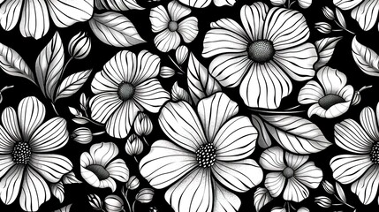 Line art flower pattern wallpaper