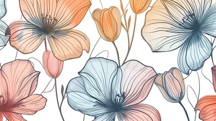 Line art flower pattern wallpaper