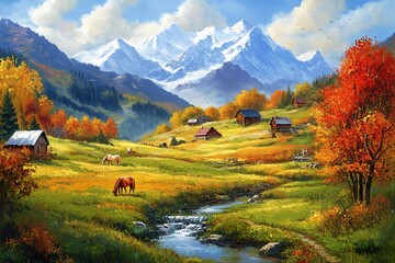 Beautiful landscape; 3d rendering illustration