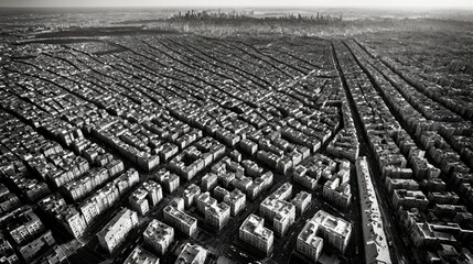 Generative AI, A black and white aerial view of a sprawling urban cityscape