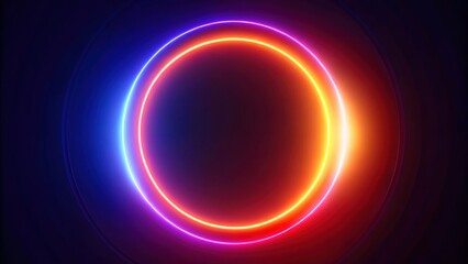 Obraz premium Abstract neon circle with red orange and purple glowing border on a dark background , Light effect, colorful, illuminated, vibrant