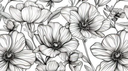 Line art flower pattern wallpaper