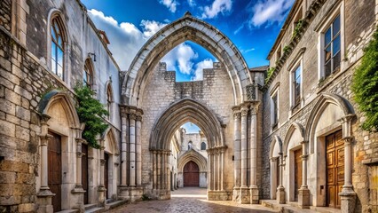 The Convent do Carmo's ancient arched entrance is a stunning gateway to Lisbon's history, its rustic beauty and intricate stone carvings telling tales of times past.