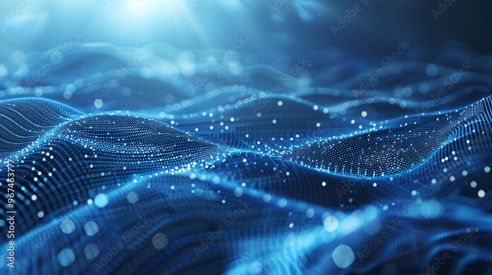 Aufkleber a mesmerizing abstract representation of flowing waves in vibrant blue tones, sparkling with light, 