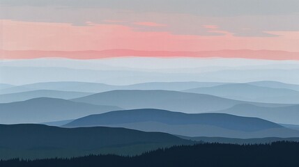 Obraz premium A serene landscape of layered mountains under a soft, pastel sky at dawn.