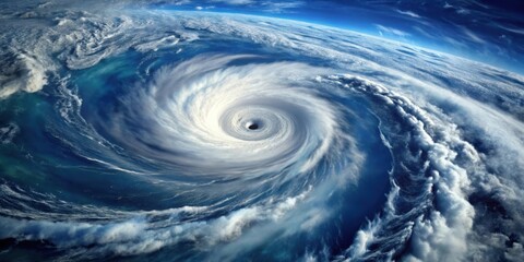 Fototapeta na wymiar A powerful hurricane swirling over the ocean, force, nature, storm, weather, power, dramatic, natural disaster, wind