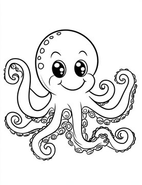 recommend clip art: Cute Cartoon Octopus Illustration - Black and White Drawing