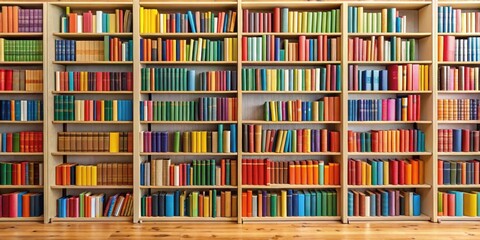 Library shelves filled with colorful books , reading, education, literature, school, knowledge, study, information