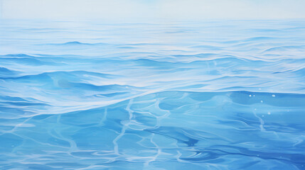 A tranquil seascape painting showcasing gentle waves in varying shades of blue, evoking a sense of calm and serenity in a peaceful ocean setting.