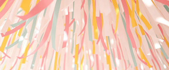 Abstract Pastel Colored Ribbons Hanging From Ceiling