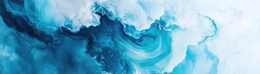 A vibrant abstract artwork featuring swirling blue and white colors, creating a serene and fluid visual experience.