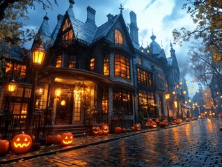 Fototapeta premium Halloween Haunt at the Victorian Manor - Blending Historical Charm with Spooky Frights