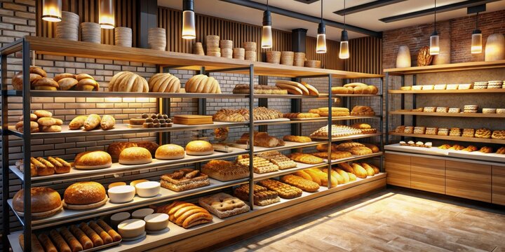 Photorealistic display of bakery delights in Unreal Engine, bakery, pastries, cupcakes, bread, cakes