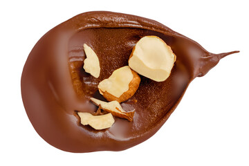 Hazelnut butter isolated on white background. Chocolate Cream spreading, paste  with crushed...