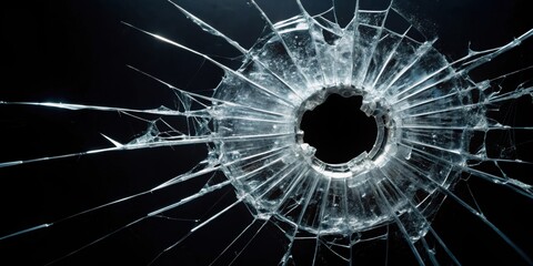 Bullet hole in shattered glass on black background, bullet hole, shattered, glass, black, background, texture, destruction