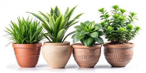 Fototapeta premium Beautiful plants in ceramic pots isolated on background, rendering,greenery, houseplants, floral, home decor