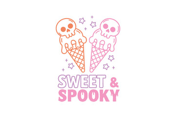 Sweet & Spooky, Retro Halloween Funny quote Typography T shirt Design
