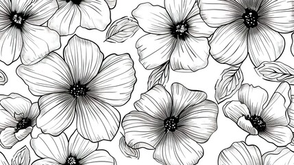 Line art flower pattern wallpaper
