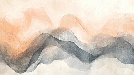 Obraz premium A soft abstract background featuring flowing waves in warm peach and cool gray tones, perfect for design projects.