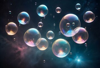 Bubbles floating on a black background with the words bubbles on the bottom