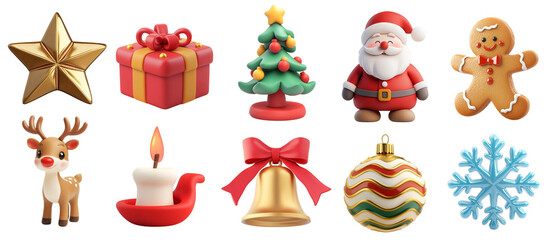 3d Christmas set on transparent background. 