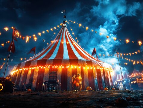 Haunting Halloween Circus: Ghostly Performers and Spooky Sideshows under Eerie Tents for Thrilling Night of Terror