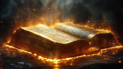 majestic illuminated bible open to the book of proverbs golden light emanates from its pages surrounded by an atmosphere of ancient wisdom and spiritual significance