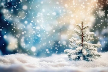 Naklejka premium Winter Christmas Background with Snow-Covered Tree and Copy Space for Text