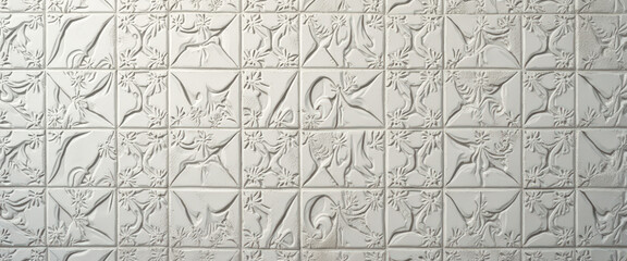 Obraz premium White Tile Wall with Embossed Floral Pattern