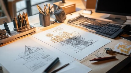 Logo creation process with sketches and digital ings, logo creation, brand identity development