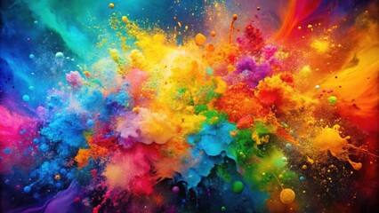 Abstract painting with vibrant spectrum of colors and splatters , vibrant, dynamic, abstract, painting, explosive, spectrum