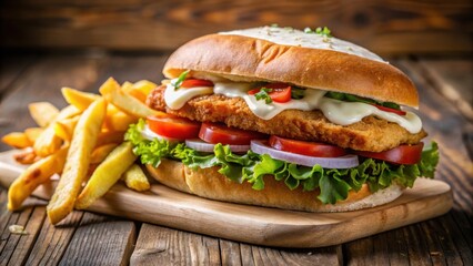 Delicious Milanesa Lomito sandwich served with crispy French fries , Argentina, food, cuisine, breaded, beef, sandwich