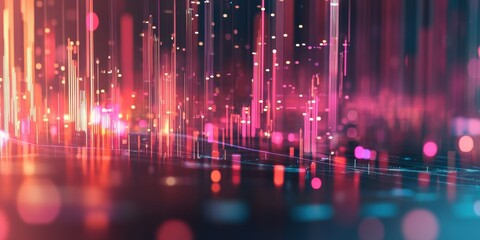 A vibrant abstract image featuring glowing lines and particles, creating a dynamic and colorful digital landscape.