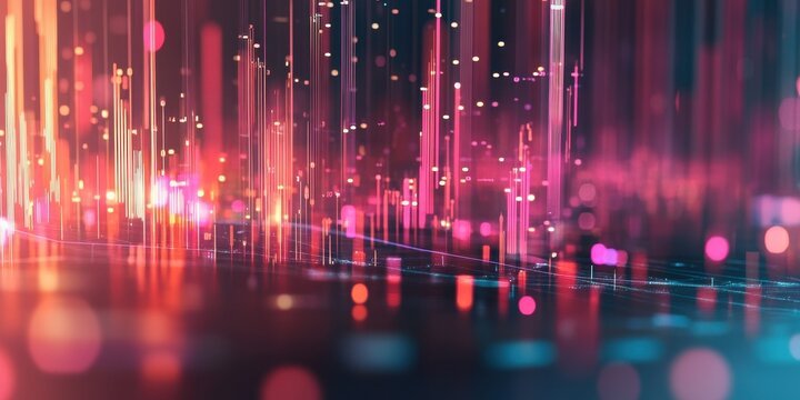 A vibrant abstract image featuring glowing lines and particles, creating a dynamic and colorful digital landscape.