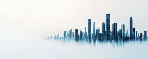 Fototapeta premium Digital skyline of skyscrapers growing taller as data is input, illustrating tech scalability, dynamic business expansion