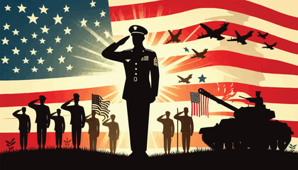 Veterans day poster. Veteran's day illustration with american flag, 11th November, Vector illustration