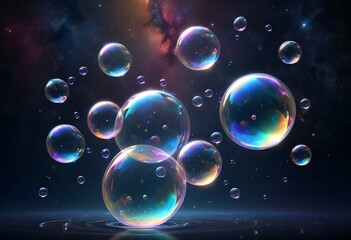 Bubbles floating on a black background with the words bubbles on the bottom