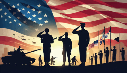 Obraz premium Veterans day poster. Veteran's day illustration with american flag, 11th November, Vector illustration