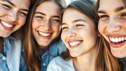 Fototapeta premium Close Up of Four Young Women Smiling and Laughing Together