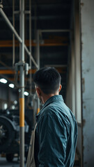 A lone worker in a factory