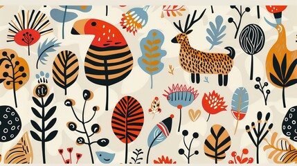 Scandinavian motifs seamless pattern wallpaper,