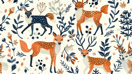 Obraz premium Scandinavian motifs seamless pattern wallpaper,
