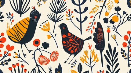 Fototapeta premium Scandinavian motifs seamless pattern wallpaper,