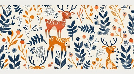 Obraz premium Scandinavian motifs seamless pattern wallpaper,
