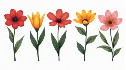 Naklejka premium Vibrant Flower Illustration with Detailed Petals and Leaves for Design and Decoration