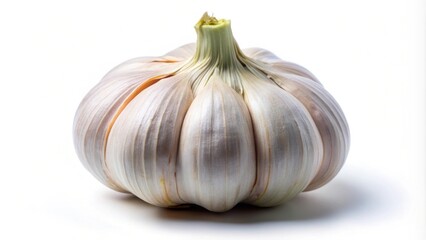 Fototapeta premium Fresh whole unpeeled garlic bulb isolated on white background, garlic, raw, ingredient, healthy, aromatic, organic, spice