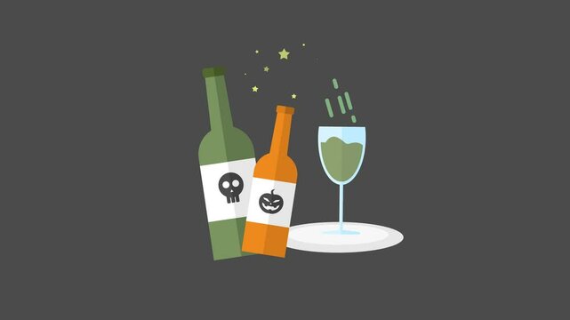 Halloween Animation with Bottles, Skulls, and Pumpkins for a Spooky Drink-Themed Visual. 4K Video Animation Perfect for Halloween, Creepy Celebrations, and Creative Visual Projects