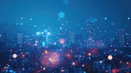 Internet speed Data communication connection network frame Modern industrial skyline city structure, city internet of things concepts wireless technology information system, abstract blue background